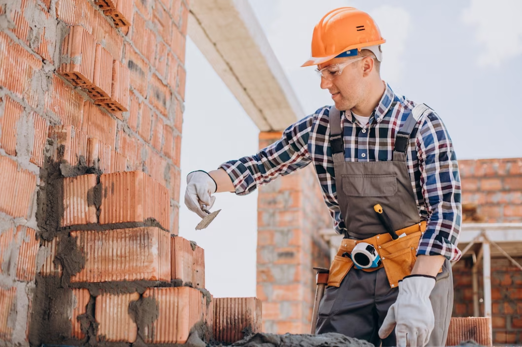 Pedreiro trabalha em construção