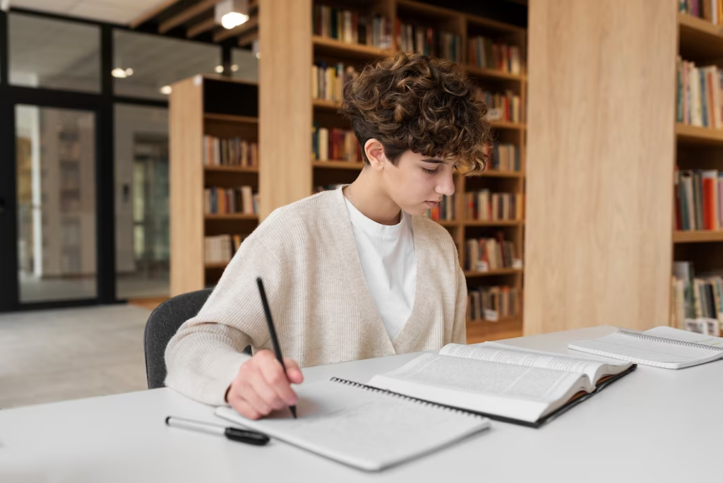 Garoto estuda para prova